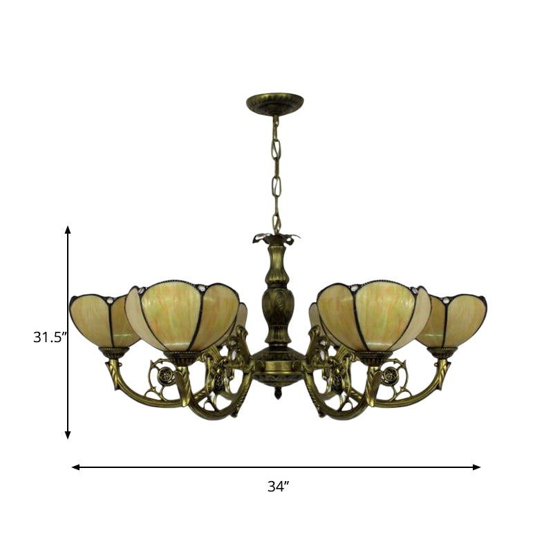 Lustre à suspension traditionnel Tiffany en forme de dôme en jaune - 6/3 ampoules - Décoration de chambre