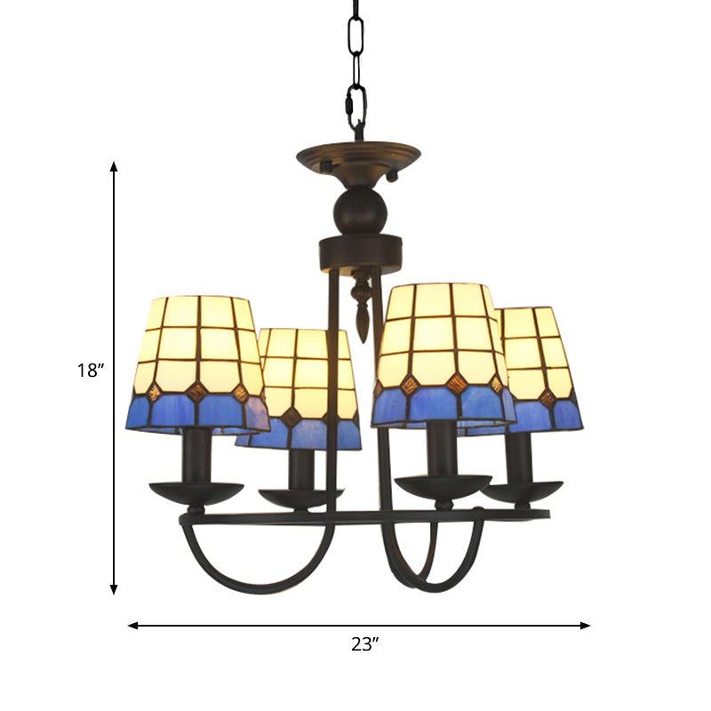 Blue Glass Lattice Chandelier with 4/6/8 Hanging Lights - Perfect for Villa or Hotel