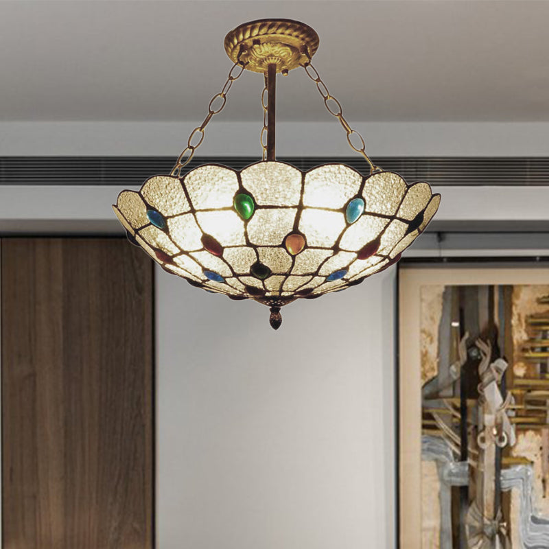 16/19.5 Wide Peacock Pendant Light Inverted Chandelier With Colorful Jewelry Traditional Design For