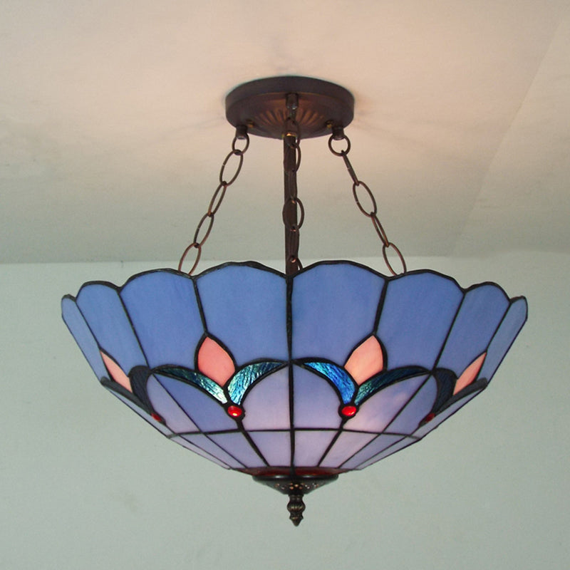 Tiffany Blue Glass Chandelier - Classic Suspended Light for Adult Bedroom