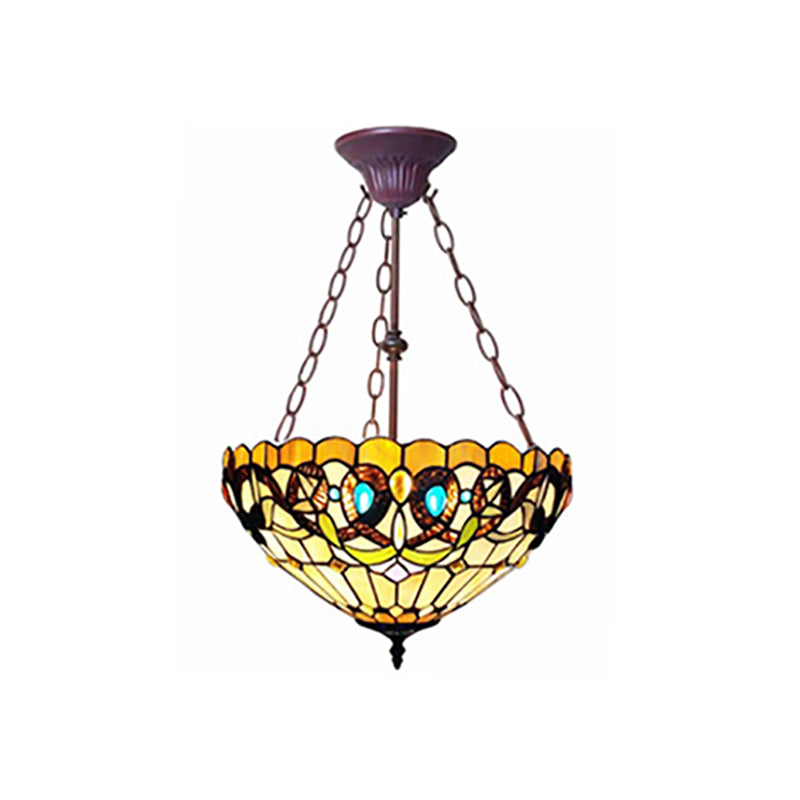 Lustre de chambre à coucher en verre teinté inversé de style Tiffany en jaune par Victoria Design