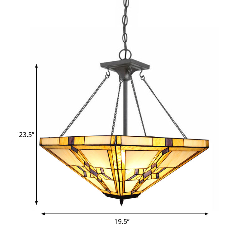 Lustre vintage en verre teinté de style Tiffany Pyramid 19,5"/27,5", beige, décoration de chambre