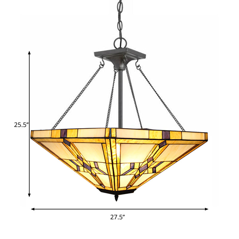 Lustre vintage en verre teinté de style Tiffany Pyramid 19,5"/27,5", beige, décoration de chambre