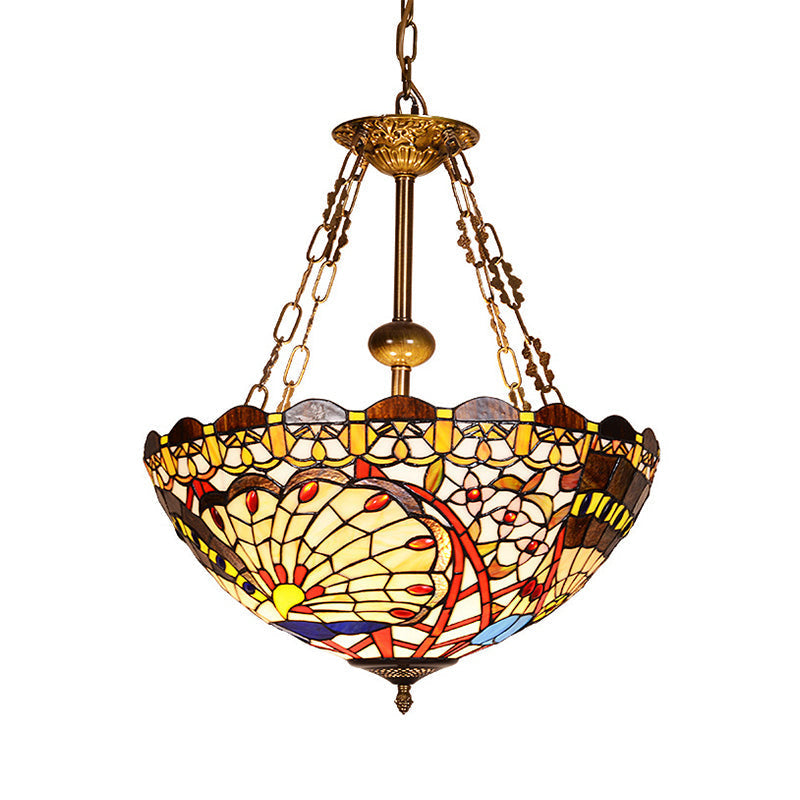 Suspension paon en vitrail avec finition en laiton vintage pour hall d'entrée : lustre Tiffany