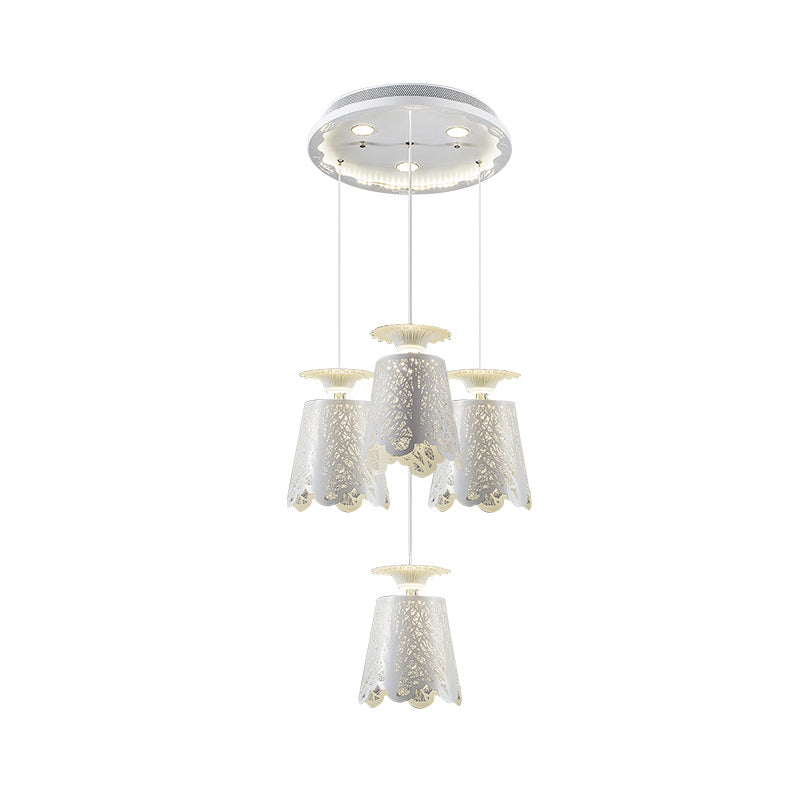 Scalloped Cup Shape Ceiling Lamp - Simple 4 Bulb White Pendant Light For Dining Room