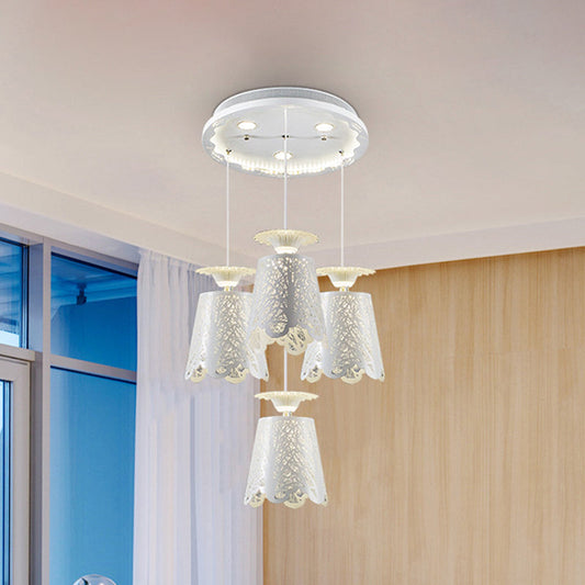 Simple Scalloped Iron Ceiling Lamp with 4 White Bulbs - Elegant Pendant Light for Dining Room