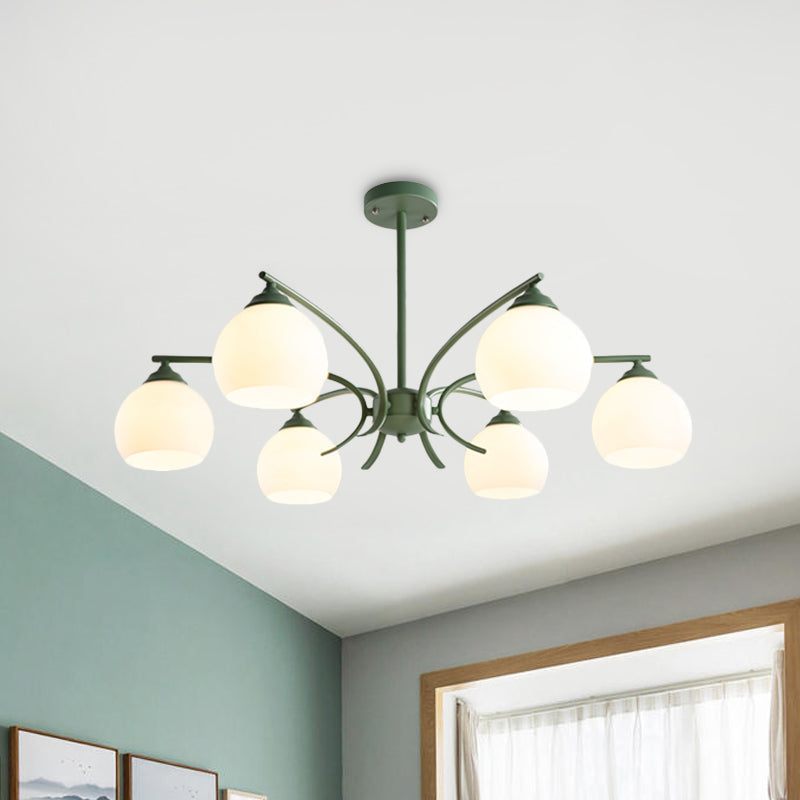 Grace - Opal Sphere Shade Living Room Chandelier Opal Glass 6/8 Lights Macaron Stylish Blue/Green/Grey/Yellow Hanging Lamp