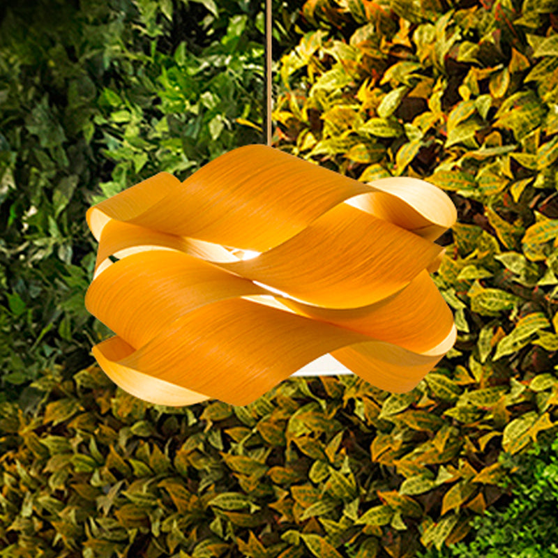 Contemporary Wooden Pendant Lamp - 1 Light, Beige - 18"/23.5" Width - Living Room Hanging Light