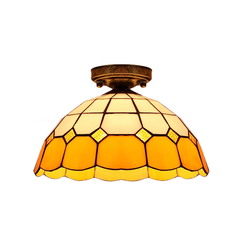 Plafonnier encastré en vitrail de style Tiffany avec motif de bol festonné