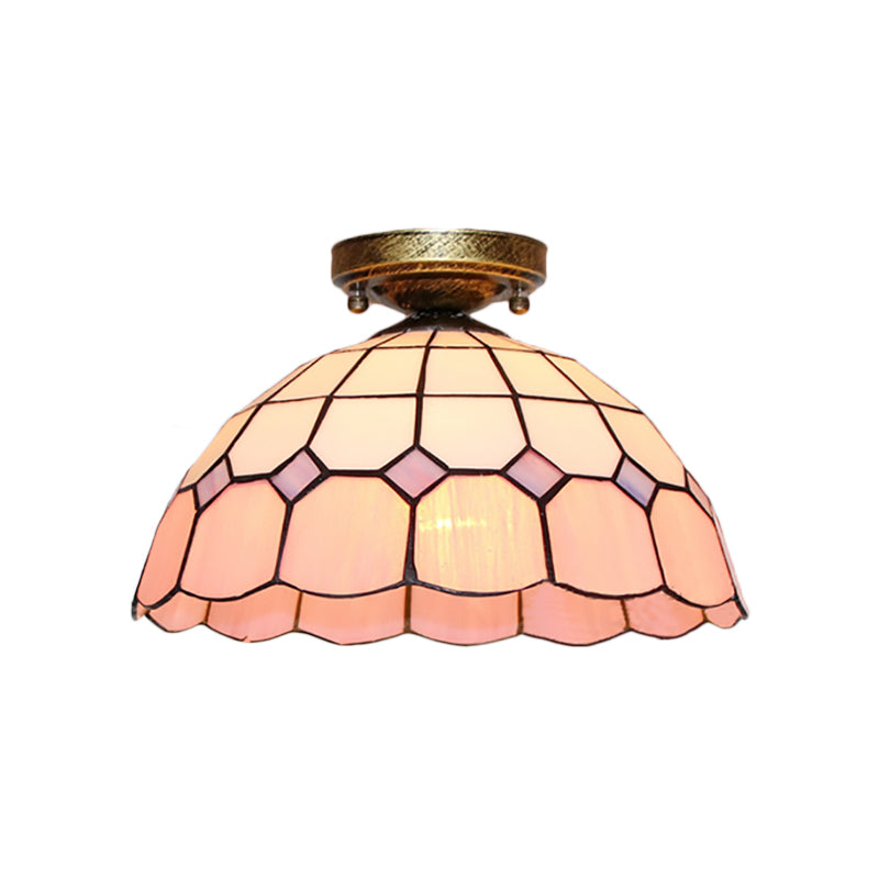 Plafonnier encastré en vitrail de style Tiffany avec motif de bol festonné