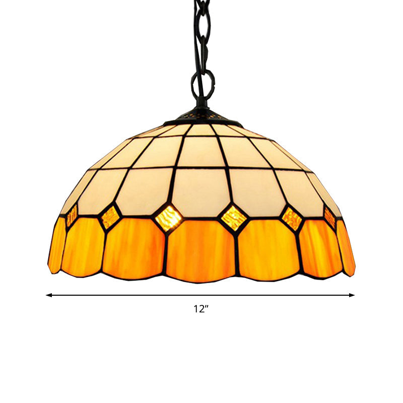 Yellow Tiffany-Style Stained Glass Pendant Light Fixture for Living Room