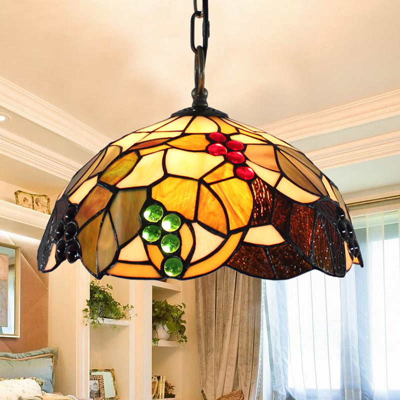 Suspension en verre baroque à motif de raisin - Marron taillé à la main, 1 ampoule, luminaire suspendu au plafond
