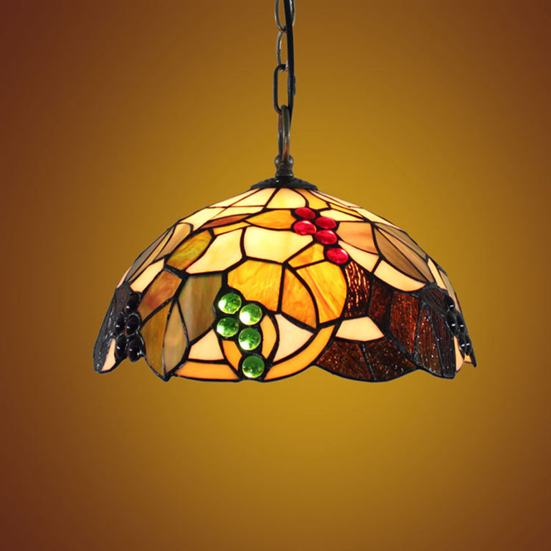Suspension en verre baroque à motif de raisin - Marron taillé à la main, 1 ampoule, luminaire suspendu au plafond