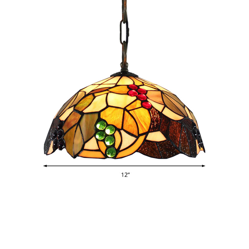 Suspension en verre baroque à motif de raisin - Marron taillé à la main, 1 ampoule, luminaire suspendu au plafond