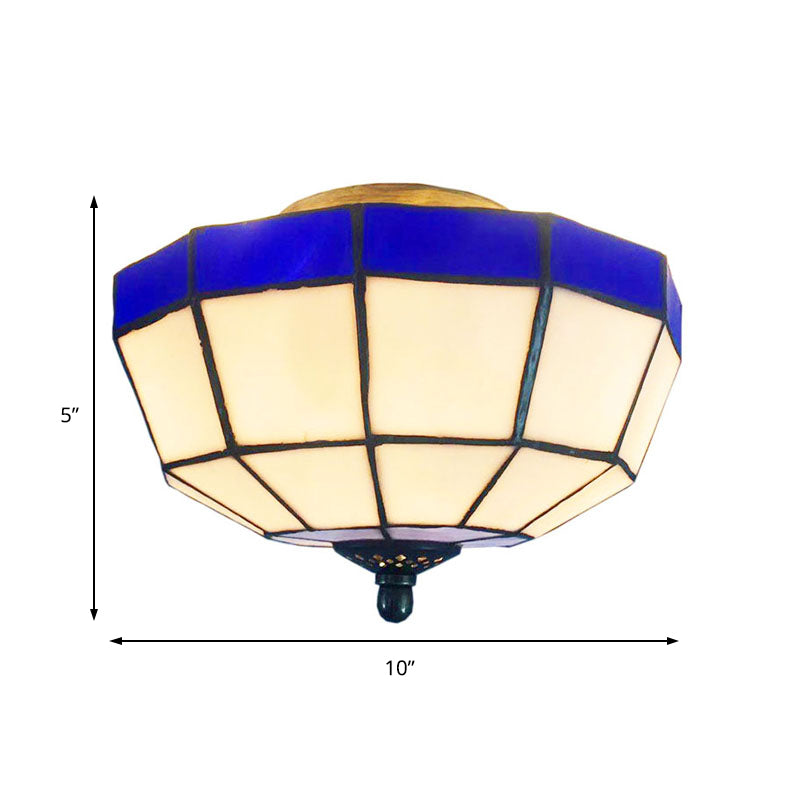 Plafonnier en verre teinté bleu et blanc de style Tiffany pour hall d'entrée - Plafonnier encastré en forme de bol, 1 lampe