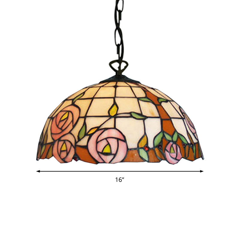 Suspension Tiffany en verre taillé à la main beige - Motif floral