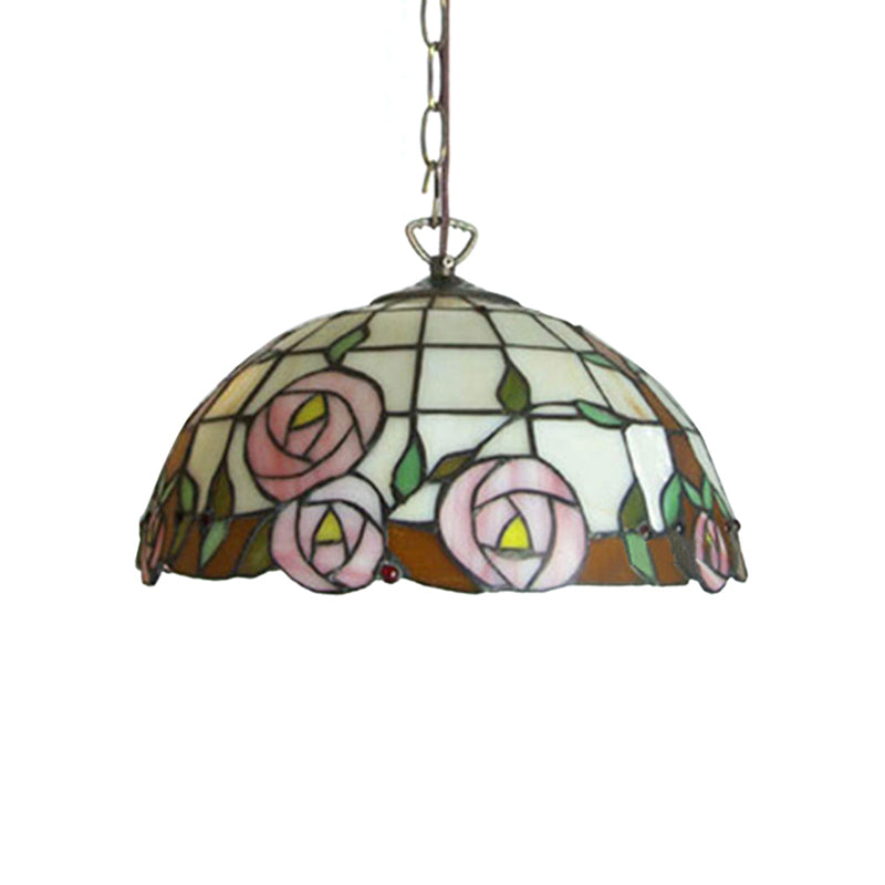 Suspension Tiffany en verre taillé à la main beige - Motif floral