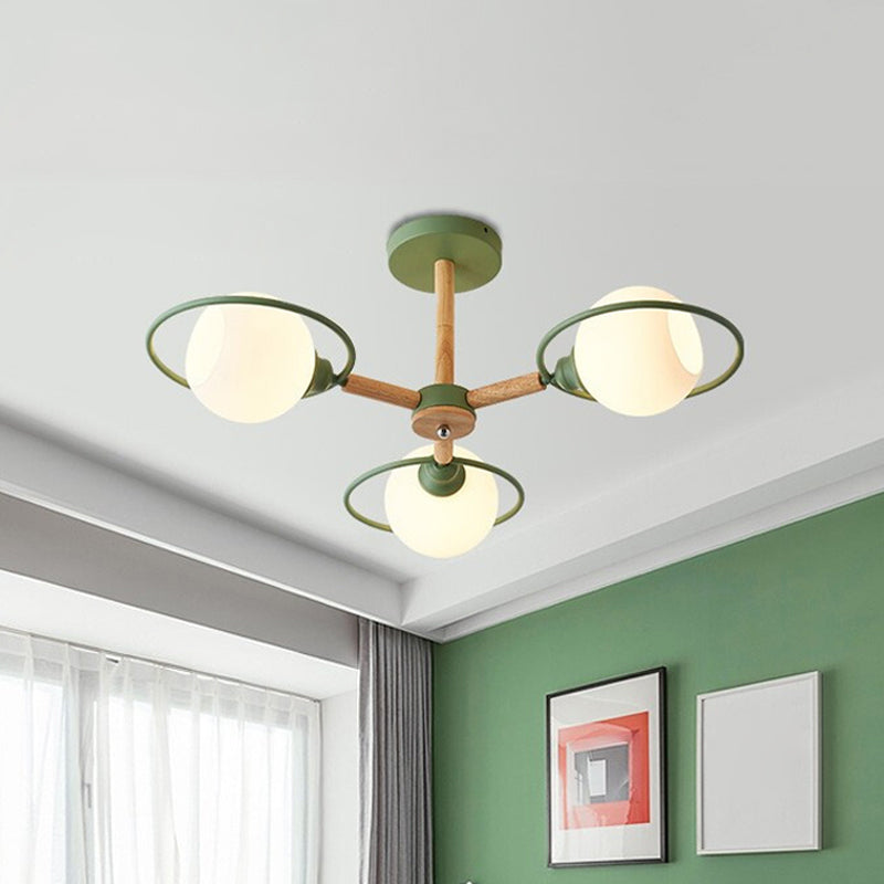 Nordic Style White Sphere Ceiling Light with Frosted Glass Shade - Elegant Dining Room Ceiling Mount with Ring
