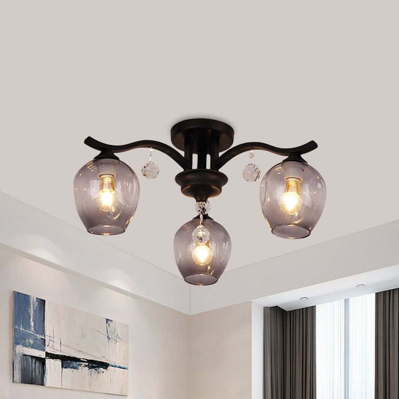 Plafonnier moderne en cristal fumé à 3 lampes pour restaurants et hôtels