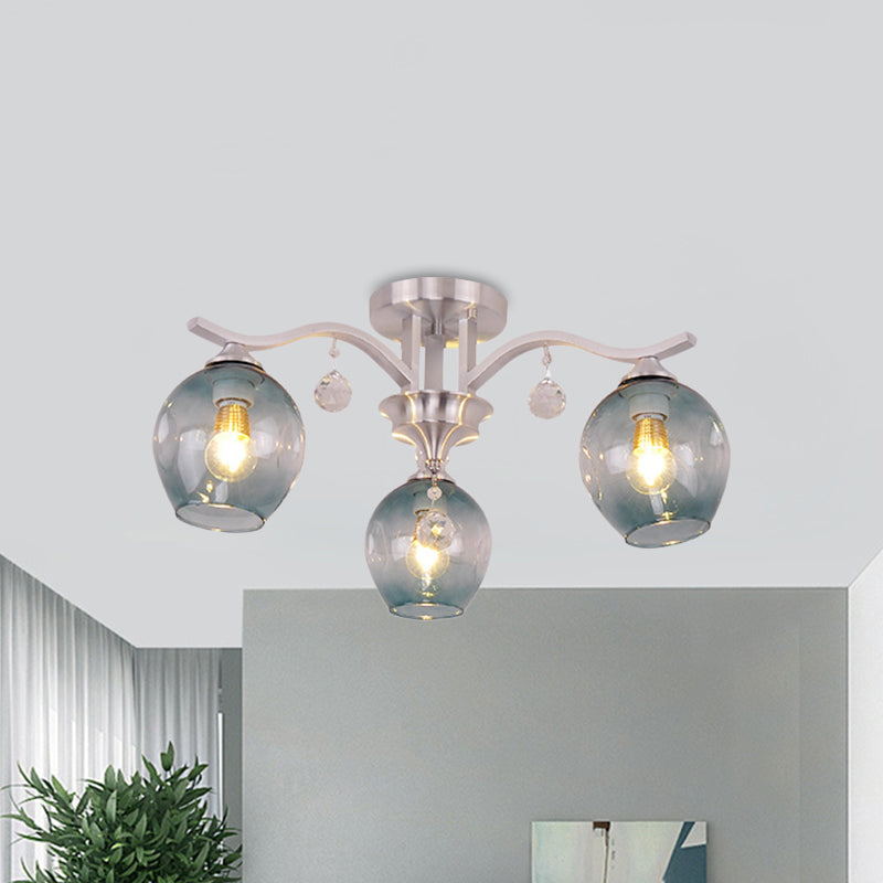 Plafonnier moderne en cristal fumé à 3 lampes pour restaurants et hôtels