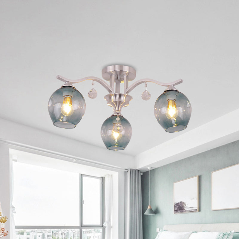 Plafonnier moderne en cristal fumé à 3 lampes pour restaurants et hôtels
