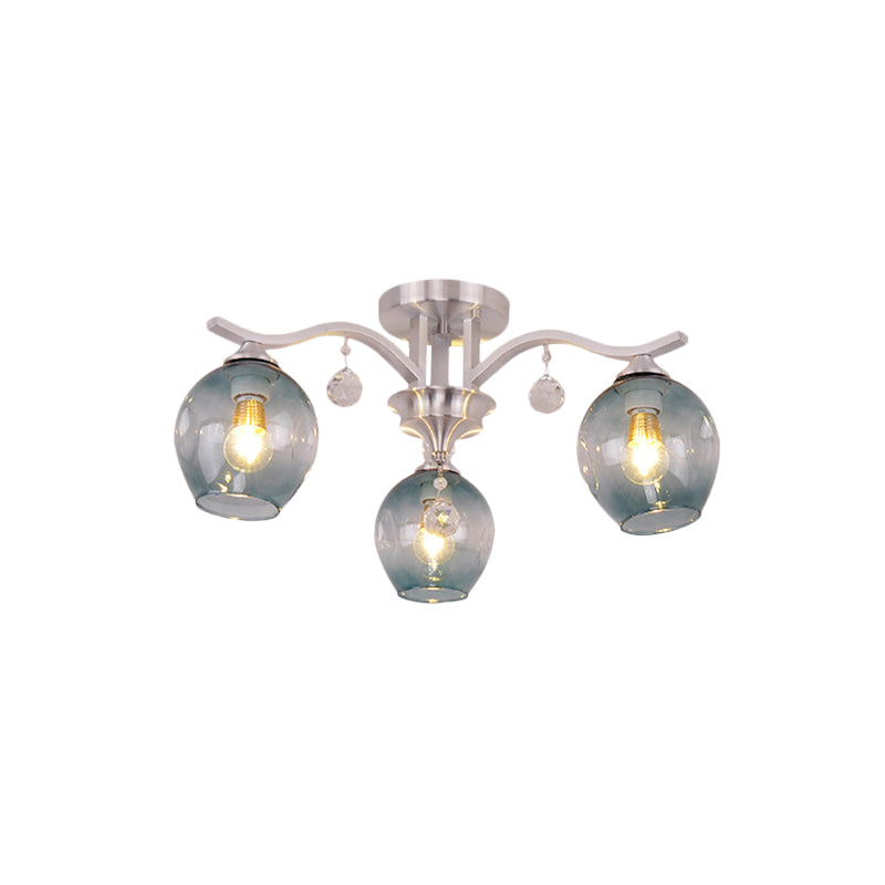 Plafonnier moderne en cristal fumé à 3 lampes pour restaurants et hôtels