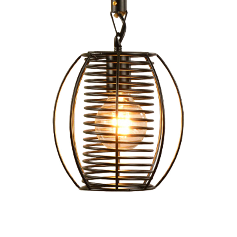 Suspension en métal et corde de style vintage avec cage en fil de fer noir et abat-jour cylindrique/carré