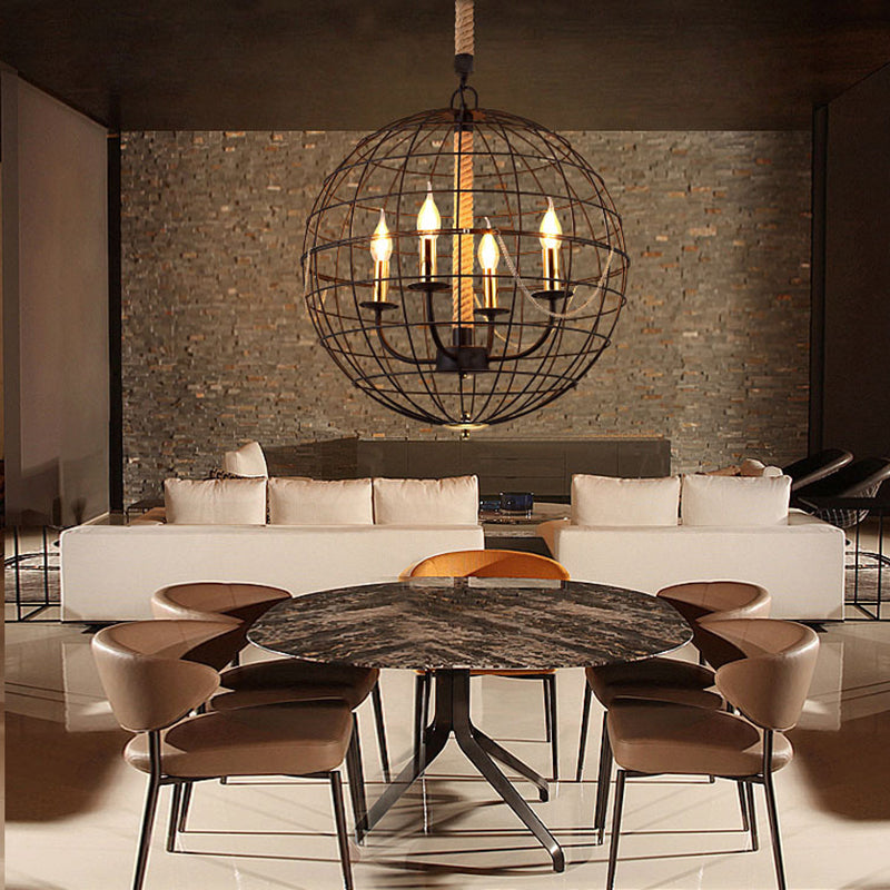 Vintage Golden Iron Hanging Lamp with Globe Shape - 3/4/6 Lights - Stylish Dining Room Ceiling Fixture