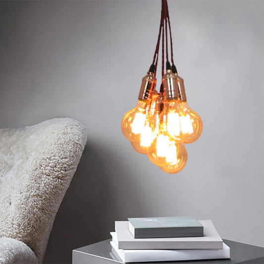 Vintage Style Copper Finish Multi Light Pendant - Metal Open Bulb Hanging Lamp with Cord