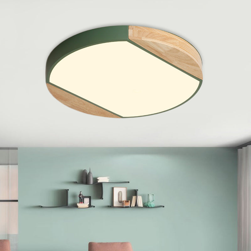 Plafonnier LED de style nordique - Lampe circulaire en acrylique pour chambre de bébé et jardin d'enfants en bleu/vert/blanc/jaune (lumière chaude/blanche)
