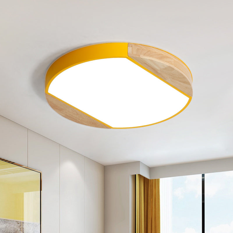 Plafonnier LED de style nordique - Lampe circulaire en acrylique pour chambre de bébé et jardin d'enfants en bleu/vert/blanc/jaune (lumière chaude/blanche)