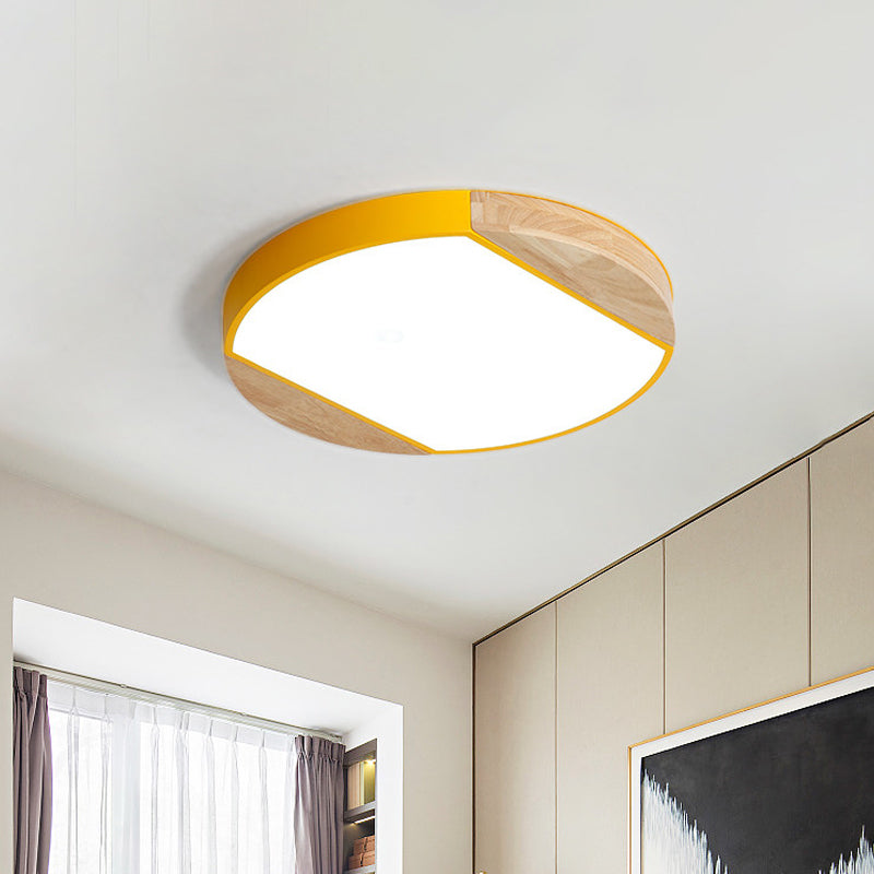 Plafonnier LED de style nordique - Lampe circulaire en acrylique pour chambre de bébé et jardin d'enfants en bleu/vert/blanc/jaune (lumière chaude/blanche)