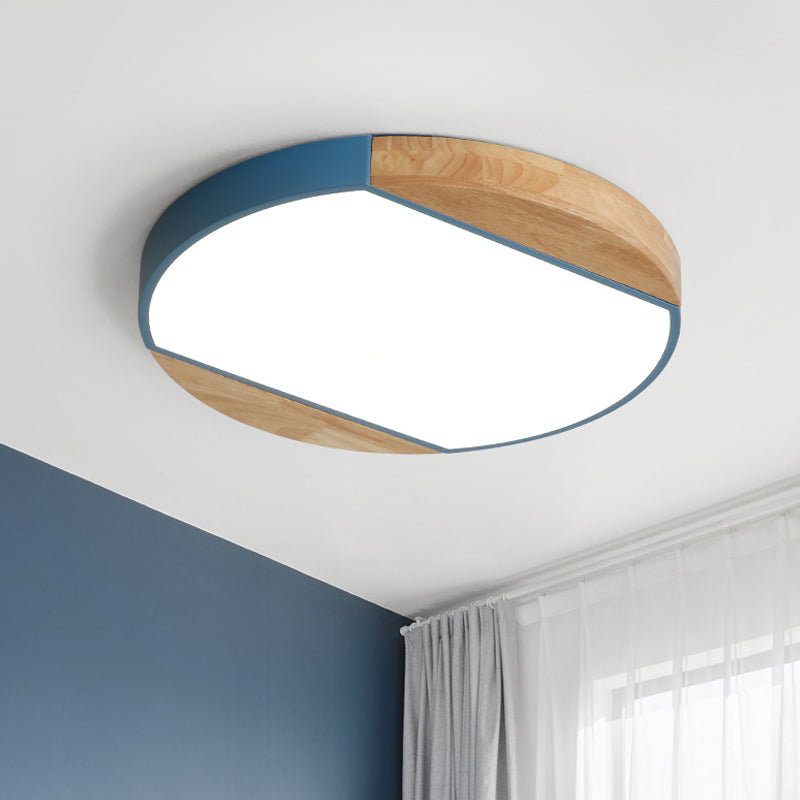 Plafonnier LED de style nordique - Lampe circulaire en acrylique pour chambre de bébé et jardin d'enfants en bleu/vert/blanc/jaune (lumière chaude/blanche)