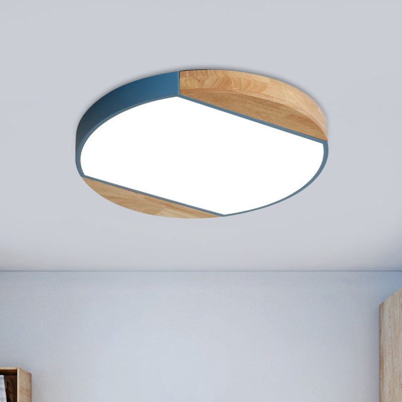 Plafonnier LED de style nordique - Lampe circulaire en acrylique pour chambre de bébé et jardin d'enfants en bleu/vert/blanc/jaune (lumière chaude/blanche)