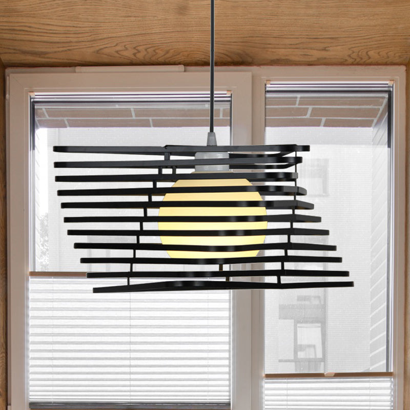Vintage Twist Cage Pendant Light - Monochrome Metallic Single Light Lamp for Bookstore