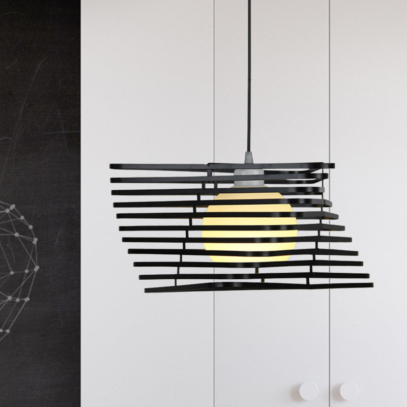 Vintage Twist Cage Pendant Lamp - Metallic Monochrome Hanging Light Ideal For Bookstore