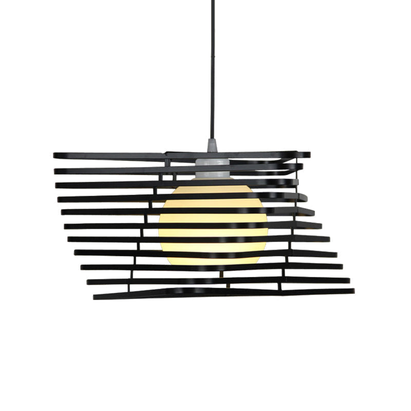 Vintage Twist Cage Pendant Light - Monochrome Metallic Single Light Lamp for Bookstore
