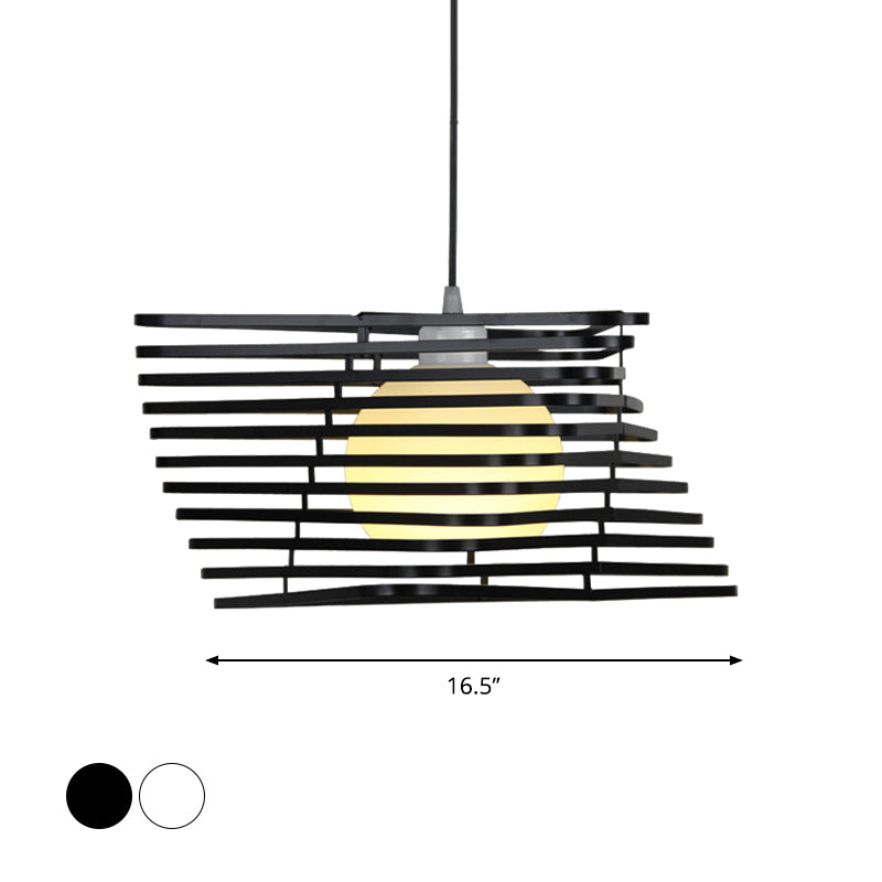 Vintage Twist Cage Pendant Light - Monochrome Metallic Single Light Lamp for Bookstore