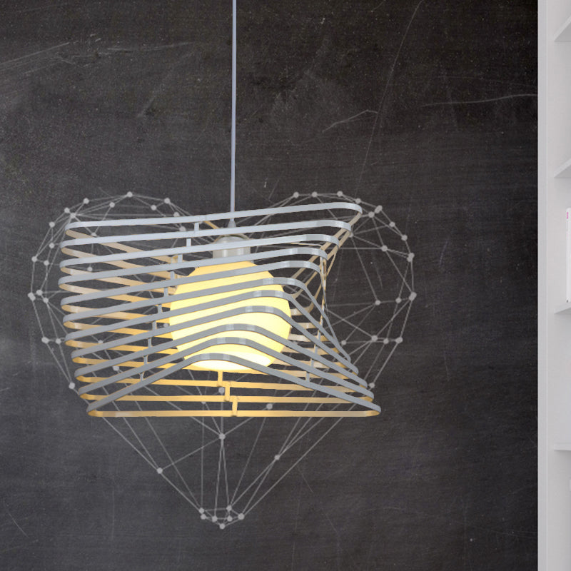 Vintage Twist Cage Pendant Lamp - Metallic Monochrome Hanging Light Ideal For Bookstore White