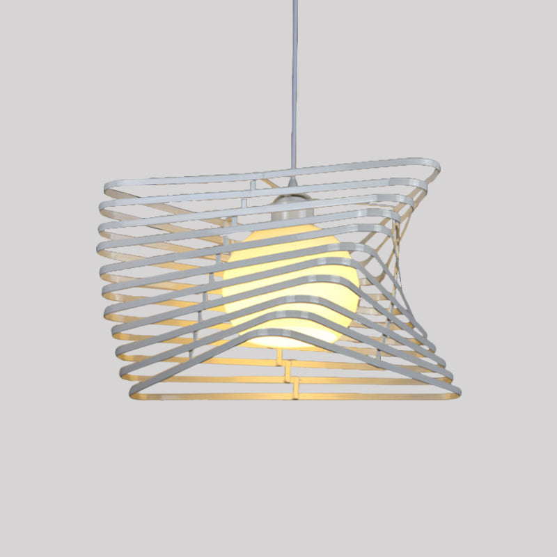 Vintage Twist Cage Pendant Lamp - Metallic Monochrome Hanging Light Ideal For Bookstore