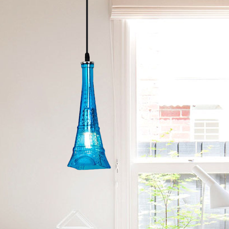 Vintage Purple/Yellow Glass Pendant Light Fixture - 1 Head Tower Mini Hanging Lamp for Restaurants