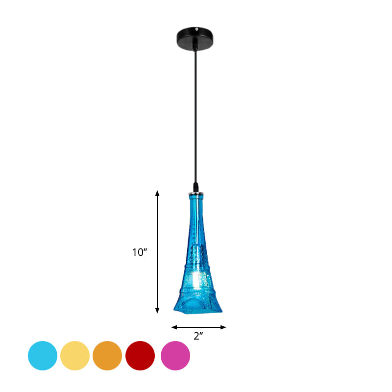 Vintage Purple/Yellow Glass Mini Pendant Lamp For Restaurants - 1 Head Tower Light Fixture