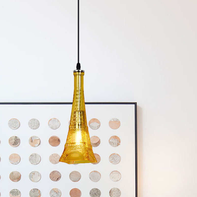 Vintage Purple/Yellow Glass Mini Pendant Lamp For Restaurants - 1 Head Tower Light Fixture Yellow