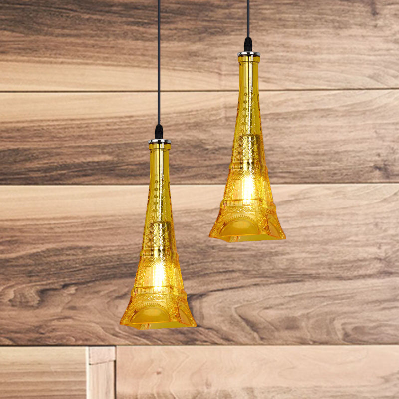 Vintage Purple/Yellow Glass Mini Pendant Lamp For Restaurants - 1 Head Tower Light Fixture