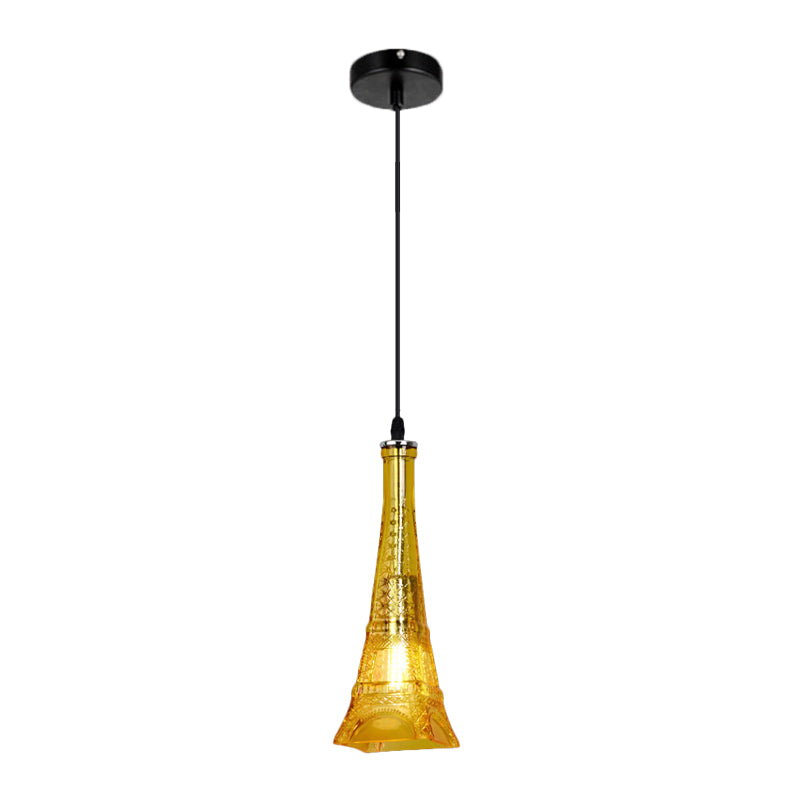 Vintage Purple/Yellow Glass Pendant Light Fixture - 1 Head Tower Mini Hanging Lamp for Restaurants