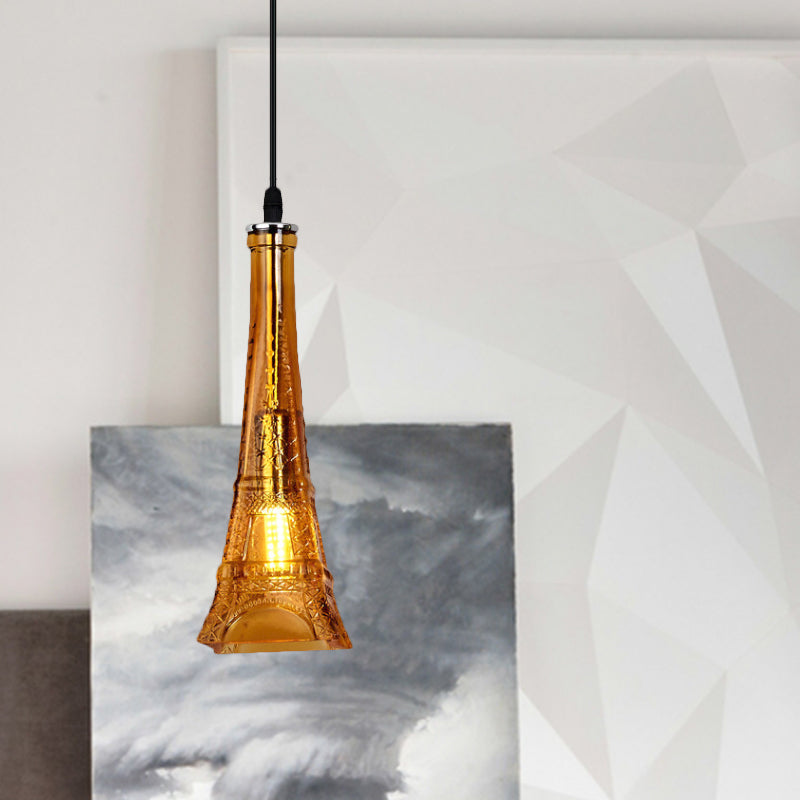Vintage Purple/Yellow Glass Mini Pendant Lamp For Restaurants - 1 Head Tower Light Fixture Brown