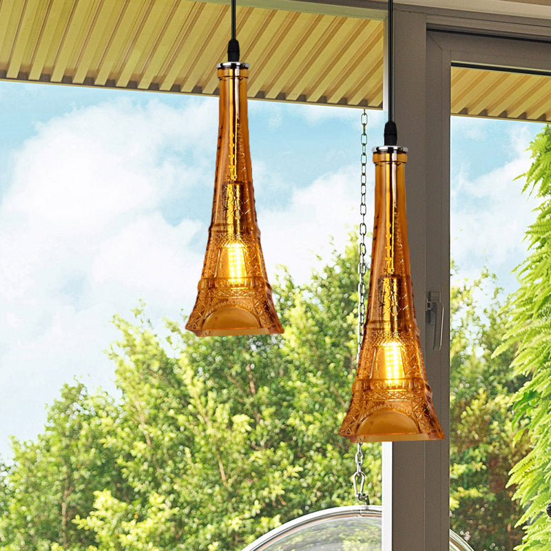 Vintage Purple/Yellow Glass Mini Pendant Lamp For Restaurants - 1 Head Tower Light Fixture