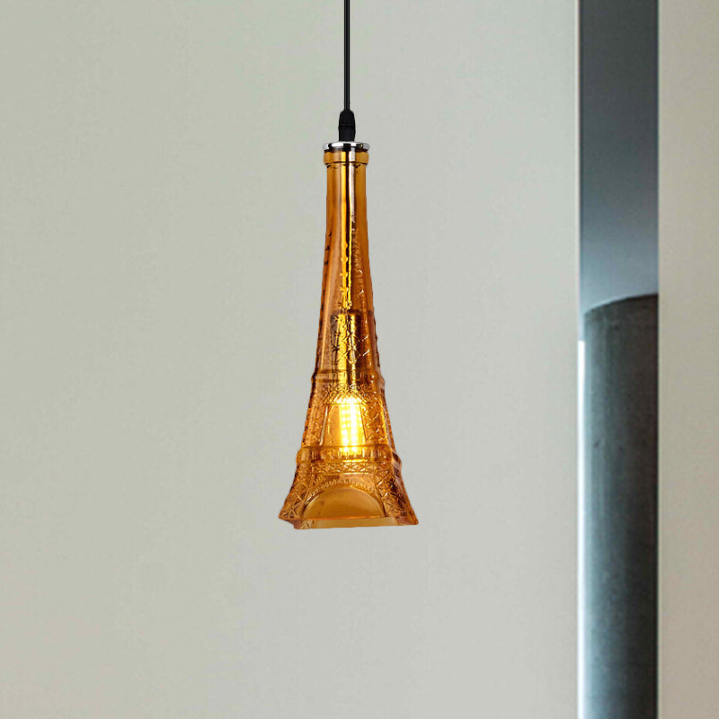 Vintage Purple/Yellow Glass Mini Pendant Lamp For Restaurants - 1 Head Tower Light Fixture