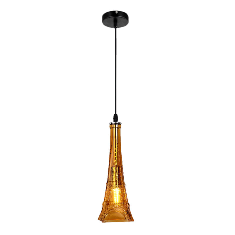 Vintage Purple/Yellow Glass Pendant Light Fixture - 1 Head Tower Mini Hanging Lamp for Restaurants