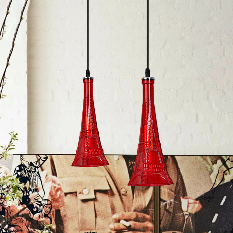 Vintage Purple/Yellow Glass Pendant Light Fixture - 1 Head Tower Mini Hanging Lamp for Restaurants